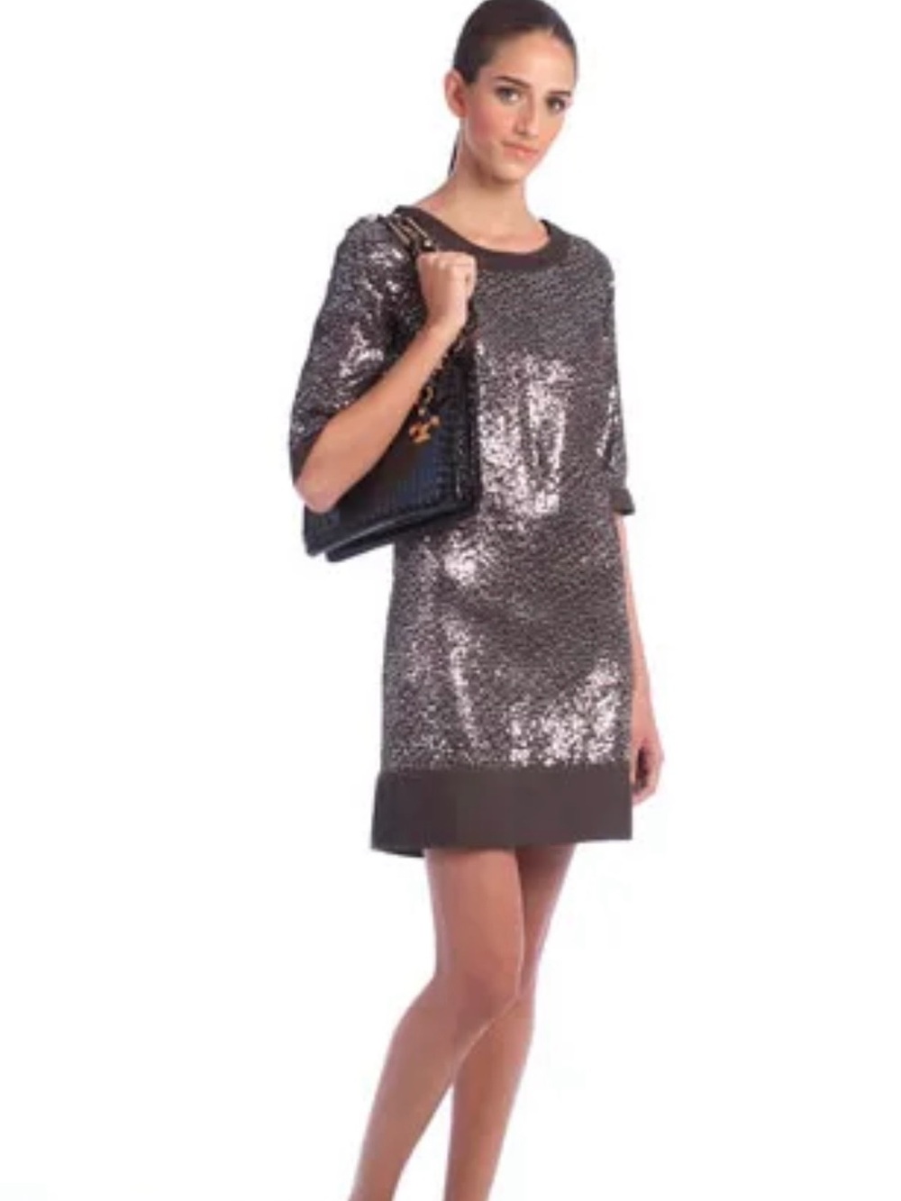 Tory Burch Brown Silk Sequin Midi Dress